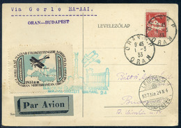 89599 ALGÉRIA 1933 Gerle Földközi Tengeri Körrepülés Levelezőlap / Mediterranean Round Flight Postcard ORAN - BUDAPEST - Airmail