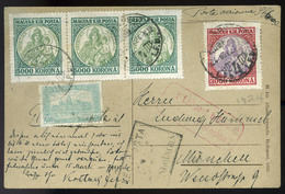 89633 BUDAPEST 1924 (14.dsz). Légi Levelezőlap Madonna 3*5000K +3000K + Parlament 400K Münchenbe Küldve.Szép Köznapi Dar - Used Stamps