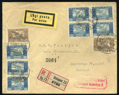 89664 BUDAPEST 1926.Ajánlott Légi Levél Hollandiába Küldve, Budapest-München-Amsterdam Légi úton. Jó Darab Ez Is Szerepe - Used Stamps