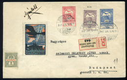 89641 BUDAPEST 1917.Ajánlott Levél Hadi Repülő Kiállítás Alkalmi Bélyegzéssel és Ragjeggyel(!),szép árvíz Bélyeges Bérme - Used Stamps