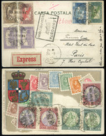 89698 BUDAPEST 1924  Expressz Képeslap Dekoratív 11 Bélyeges Bérmentesítéssel , Irányító Bélyegzéssel Franciaországba Kü - Used Stamps