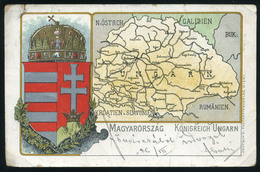 89920 1899. Magyarország, Litho, Címeres, Térképes Képeslap (kis Törések)  /  1899 Litho Coat-of-arms Map Vintage Pictur - Hungary