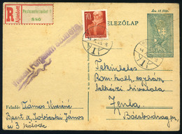 89880 PESTSZENTERZSÉBET 1944. Ajánlott , Kiegészített Díjjegyes Levlap Zentára Küldve "Vissza! Forgalomszünetel" Bélyegz - Used Stamps