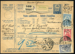 90027 BUDAPEST 1928. Csomagszállító Keskeny Madonna Sor + Pf Bélyegekkel Az USA-ba - Used Stamps