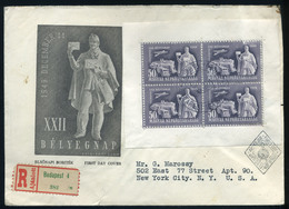 90045 BUDAPEST 1949. Bélyegnap Kisív Ajánlott  FDC  Az USA-ba Küldve - Used Stamps