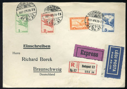 90018 BUDAPEST 1931. Expressz,ajánlott Légi Levél Repülő 5(!) + 2+1P + 4f Bérmentesítéssel Németországba Küldve - Covers & Documents