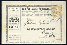 90430 TÁLLYA  1913. Kovácsy Bortermelő , Postázott Tavaszi Árjegyzék - Used Stamps