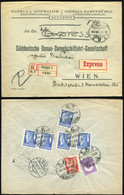 90457 BUDAPEST 1928. Expressz-ajánlott Céges Levél Szent István-Pf Ritka Bérmentesítéssel, Céglyukasztásos Bélyegekkel B - Used Stamps