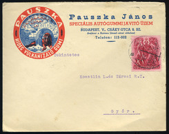 90475 BUDAPEST 1938. Dekoratív, Reklám Boríték , Pauszka Autógumi Javítás, Győrbe Küldve - Used Stamps