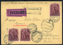 HUNGARY 1938. BUDAPEST 1938. Express Postcard Sent To St. Stephen 3 * 32f To Italy.Right Piece! - Brieven En Documenten