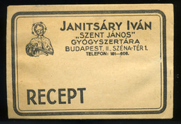HUNGARY BUDAPEST Szent János Pharmacy, Old Recipe Envelope, Széna Tér 1 - Unclassified