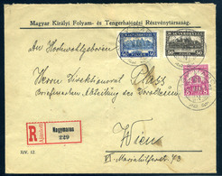 90528 NAGYMAROS 1930. Folyam és Tengerhajózás, Céges Ajánlott Levél Bécsbe Küldve, Levélzáróval  /  NAGYMAROS 1930 Shipp - Used Stamps