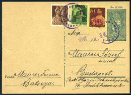 69163 BATTONYA 1945.07. Vegyes Bérmentesítésű Kiegészített Díjjegyes Lap, Kisegítő Bélyegzéssel Budapestre Küldve  /  BA - Used Stamps