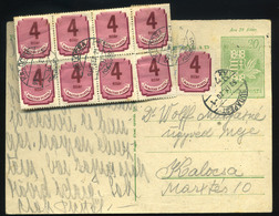 74997 1950. Kalocsára Küldött Díjjegyes Lap, 20db 4f-es Portóbélyeggel Portózva, Hely Hiányában 20 As Tömbben Felragaszt - Used Stamps