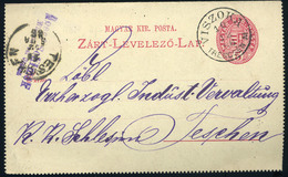 90747 VISZOKA / Vysoká Nad Kysucou 1886. Díjjegyes Zárt Levlap Viszoka > Csácza > Teschen  /  VISZOKA 1886 Stationery Se - Used Stamps