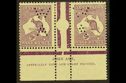 1932 9d Violet Roo (SG 133), ASH IMPRINT PAIR, Plate 4 - Second State (as BW 29zc), With "W / A" Perfin, Very Fine Mint. - Altri & Non Classificati