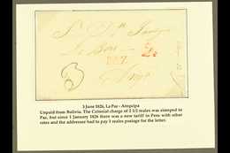 1826 (JUN) ENTIRE LETTER TO PERU 1826 (3 Jun) EL From La Paz To Arequipa Showing Colonial Single Rate Postage Of 2½r In  - Bolivia