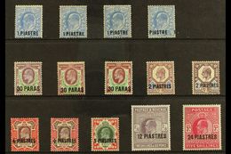 TURKISH CURRENCY 1911-13 KEVII Set With Some Perforation & Shade Variants Plus 30pa On 1½d With "surcharge Double, One A - British Levant