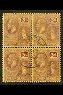 1922 3d Purple/pale Yellow, SG 82, Attractive Block Of 4 Bearing A Neat Central "Tortola" (Road Town Island) Cds. Lovely - British Virgin Islands