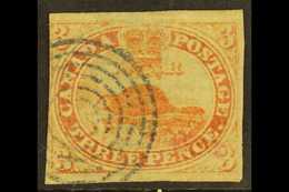 1851 3d Red Beaver On Laid Paper, SG 1, Three Good To Large Margins, Just Shaving Outer Frame At Left, Neat Target Cance - Altri & Non Classificati