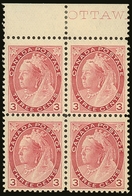 1898 3c Rose-carmine, Queen Victoria "Numeral" Type,  SG 156, (Uni 78)  Upper Marginal Block Of Four, Very Fine And Fres - Other & Unclassified