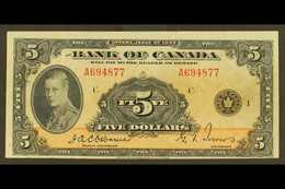 1935 KING EDWARD VIII BANKNOTE BANK OF CANADA $5 Black And Orange, English Text, Series C, Fine/ Very Fine Condition. Fo - Other & Unclassified