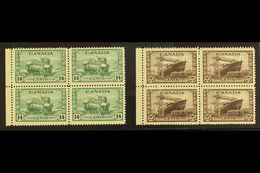 1942-43 War Effort 14c Dull Green And 20c Chocolate, SG 385/86, Marginal Blocks Of Four, Never Hinged Mint. (2 Blocks =  - Other & Unclassified