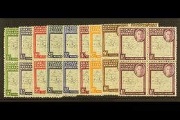 1948 Thin Map Set Complete In Blocks Of 4 With One Stamp In Each Block Showing The Variety "Dot In T", SG G9a/16a, Very  - Falkland Islands