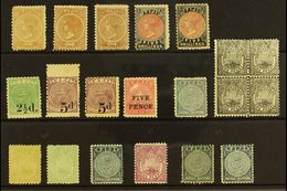 1881-99 FINE MINT SELECTION Presented On A Stock Card. Includes 1881-99 1s Range Of Three Different Perfs, 1882 5s X2, 1 - Fiji (...-1970)