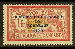 1923 1f Lake & Yellow-green Bordeaux Philatelic Congress Overprint (Yvert 182, SG 400e), Fine Mint, Centered To Top Righ - Other & Unclassified