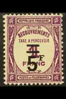 POSTAGE DUE 1929-31 5f On 1f Purple Surcharge (SG D472, Yvert 65), Never Hinged Mint, Fresh. For More Images, Please Vis - Other & Unclassified