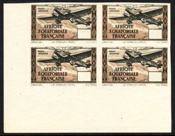 FRENCH EQUATORIAL AFRICA 1943 Airmail Variety, "Imperf Without Value", Maury 38a, Superb NHM Corner Block Of 4. Impressi - Altri & Non Classificati
