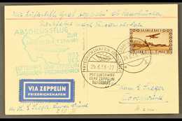 1933 SAARBRUCKEN GRAF ZEPPELIN FLIGHT, Ppc Franked 5fr Airmail Tied By Saarbrucken Cds With Green Illustrated Flight Cac - Altri & Non Classificati