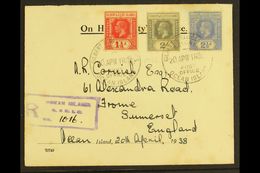 OCEAN ISLAND 1938 (20th April) KGV Late Use Registered OHMS Cover To Somerset, England Bearing 1912-24 Die I 2d Greyish  - Gilbert & Ellice Islands (...-1979)