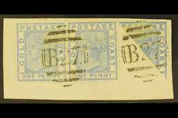 1876-84 1d Blue - Perf 14, Pair & Bisect "on Piece", SG 5/5a, Tied By "B 27" Barred Cancellations. A Seldom Seen Item (1 - Gold Coast (...-1957)