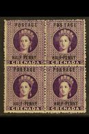 1881 ½d Deep Mauve, Variety "No Hyphen", SG 21d, In Block Of 4 With 3 Normals, Superb Mint. For More Images, Please Visi - Grenada (...-1974)