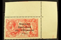 1922 DOLLARD SEAHORSE 5s Rose Carmine, SG 19, On Pseudo-laid Paper, Very Fine Mint Upper Right Corner Example, Stamp Nev - Altri & Non Classificati