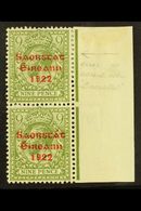 1922-23 9d Olive-green, SG 61, Fine Mint Vertical Marginal PAIR With One Stamp Showing NO ACCENT Variety (position R. 15 - Other & Unclassified