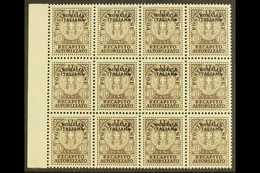 SOMALIA 1939 10c Brown Recapito Autorizzato, Sass 1, Superb NEVER HINGED MINT Marginal Block Of 12. Each Signed Stamp Di - Altri & Non Classificati