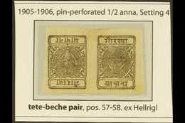 1900-06 Pin-perf ½a Black, Setting 4, TETE-BECHE PAIR (Hellrigl 24a, SG 23a, Scott 12a, Mi 13bKA), Fine Unused. For More - Nepal