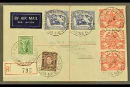 1946 (Dec) Neat Envelope Registered To England, Bearing Australia 3d And 4d Definitives, Victory 2½d Strip And 3½d Pair  - Papua New Guinea