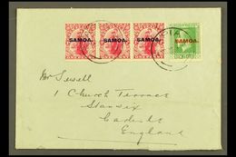 1922 Small, Plain Cover To England, Sent 3½d Rate, Franked 1d In A Strip Of 3 & KGV ½d , SG 116, 134, Apia 14.11.22 Post - Samoa