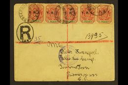 BOER WAR 1900 (4 Dec) Prisoner Of War Registered Cover To Belle Vue Camp, Simons Town, Bearing Transvaal 1d "V.R.I." X 5 - Unclassified