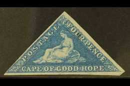 CAPE OF GOOD HOPE 1855-63 4d Blue Triangular, SG 6a, Mint Without Gum With 3 Clear To Large Margins, Thin Under "UR", Si - Non Classificati