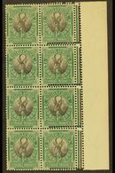 1926-7 ½d Black & Green, Pretoria Printing In A Right Marginal, Block Of 8, EXTRA STRIKE OF PERFORATOR At Right (doubled - Unclassified