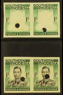 1937 1s IMPERFORATE Plate Proofs Ex Waterlow Archive, Two Pairs On Gummed Paper With Security Punctures, One In Frame On - Southern Rhodesia (...-1964)