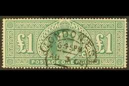 1902-10 £1 Dull Blue-green De La Rue Printing, SG 266, Used With Nice Fully Dated "London" Hooded Cds, Pressed Crease At - Non Classificati