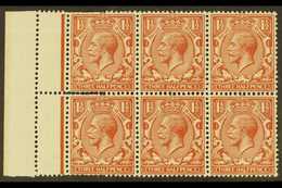 1924-26 1½d Red-brown, SG 420, Never Hinged Mint Left Marginal BLOCK Of 6 With Spectacular DOUBLE PERFORATION ERROR At L - Unclassified