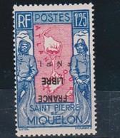 1942 St. Pierre & Miquelon-3 Scans 1v. ERROR Inverted Surcharge 1.25fr France Libre Map Surtaxe Inversée Yv287 Sc218 MLH - Unused Stamps