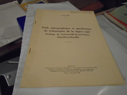 Pétrographie ETUDE PETROGRAPHIQUE GEOCHIMIQUE LOTHARINGIEN DE LA REGION TYPE Sondage De Laneuveville-devant-Nancy SAUPE - Lorraine - Vosges